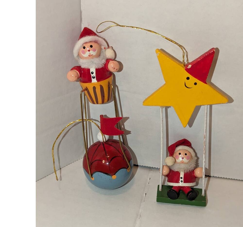 Lot 2 Vintage 1980'S Avon Wooden Christmas Tree Ornaments Collectible Santa
